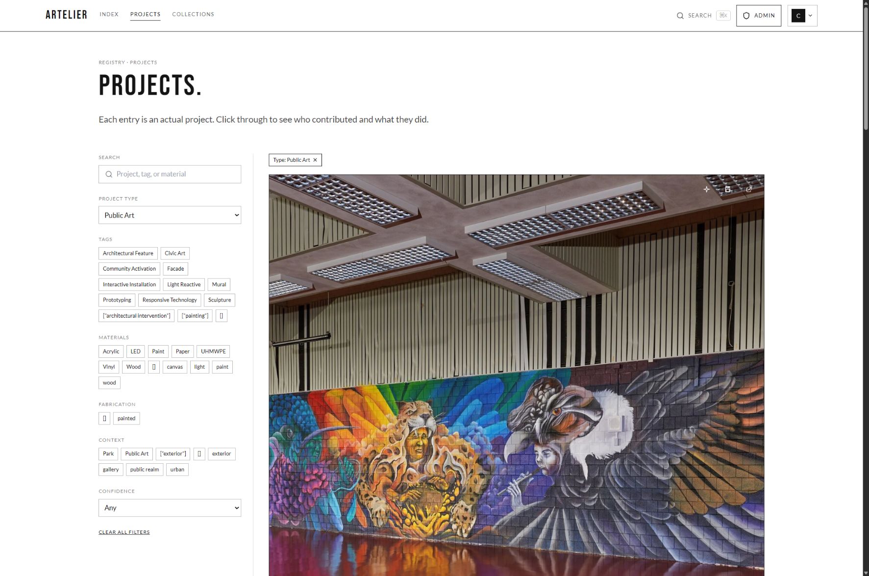 Artelier: Find relevant work — project type, materials, tags, and context filters