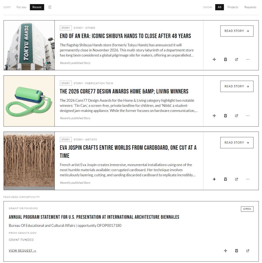 Artelier: Discovery with context — a recent feed of creative stories and opportunities