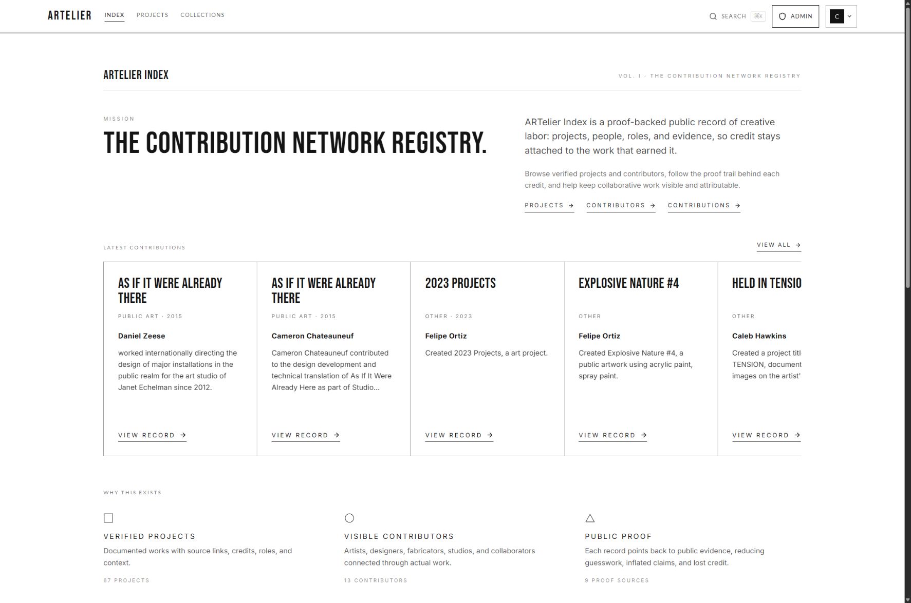 Artelier: The product response — a contribution registry connecting projects, people, and evidence