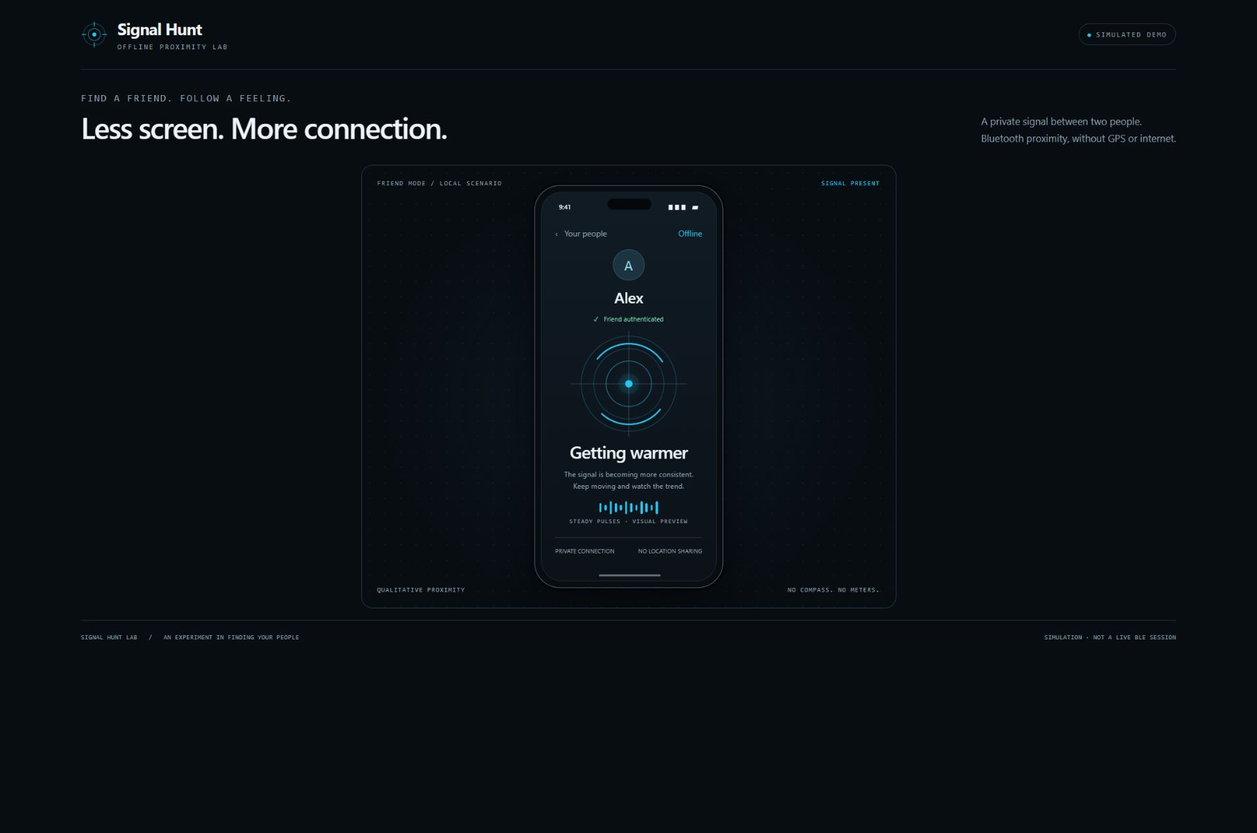 Signal Hunt Lab: Interactive demo — proximity detail · visual haptic preview