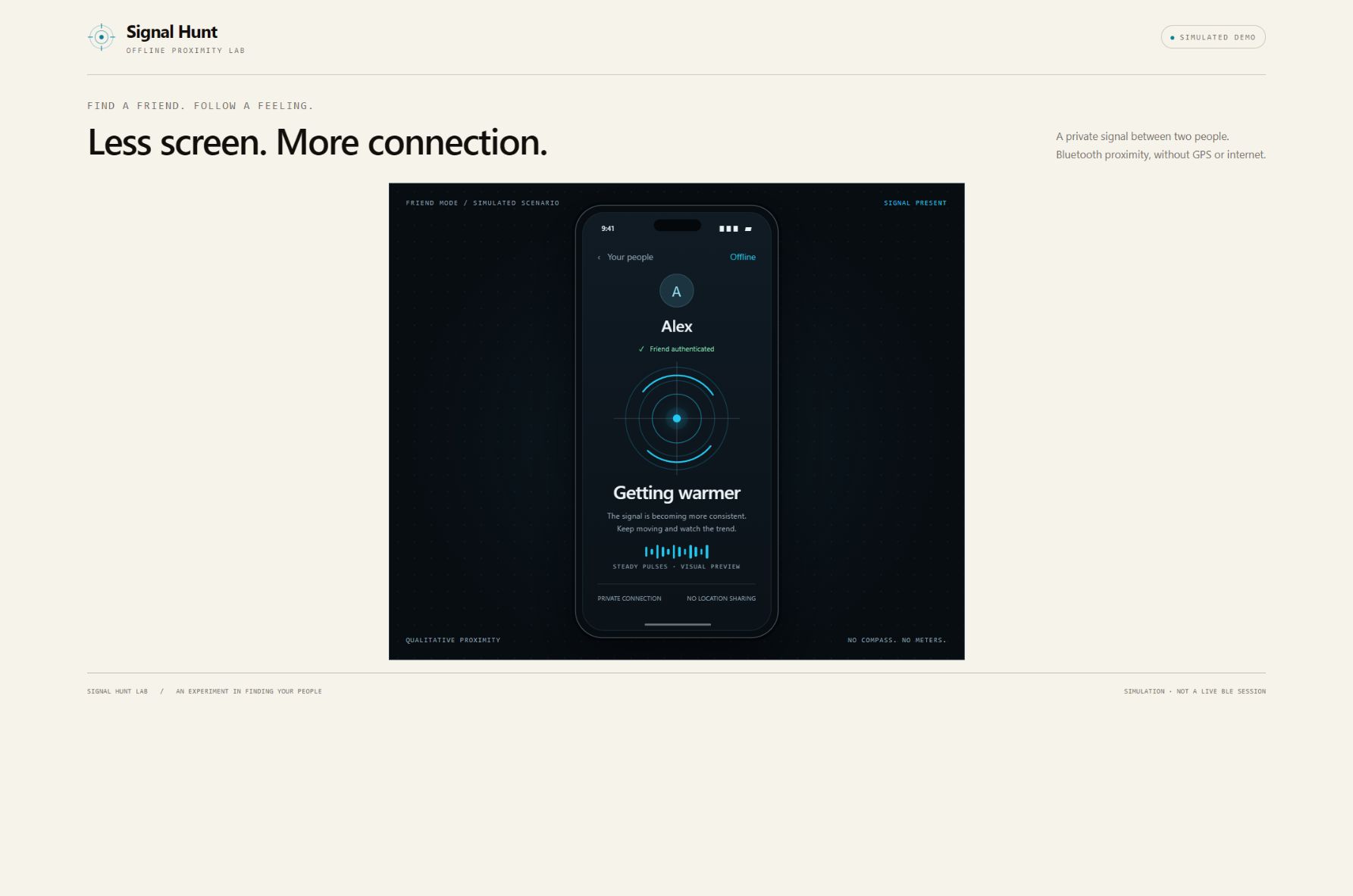 Signal Hunt Lab: Interactive demo — direct proximity · synthetic observations