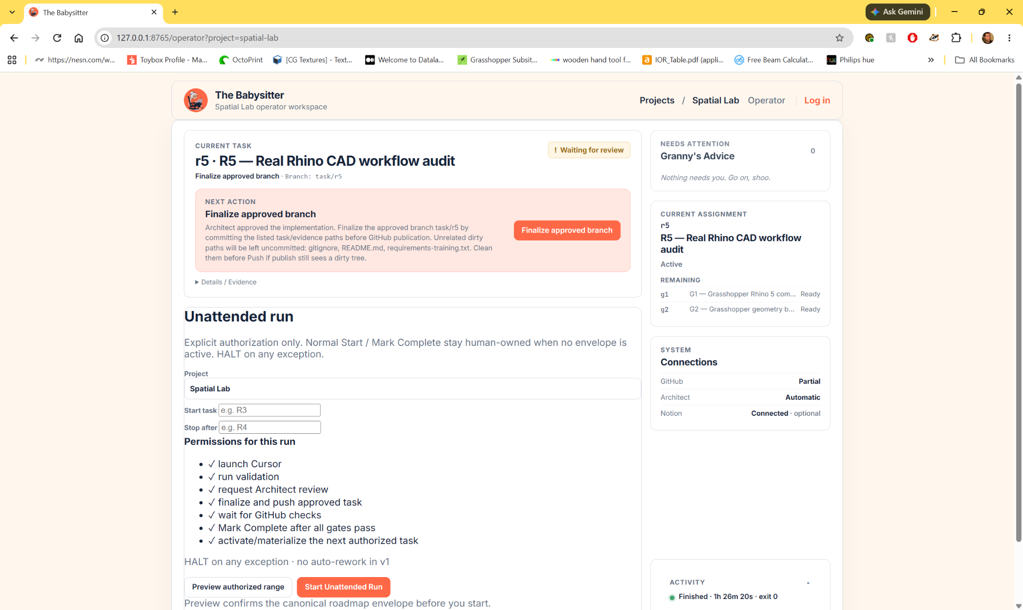 The Babysitter: Operator workspace