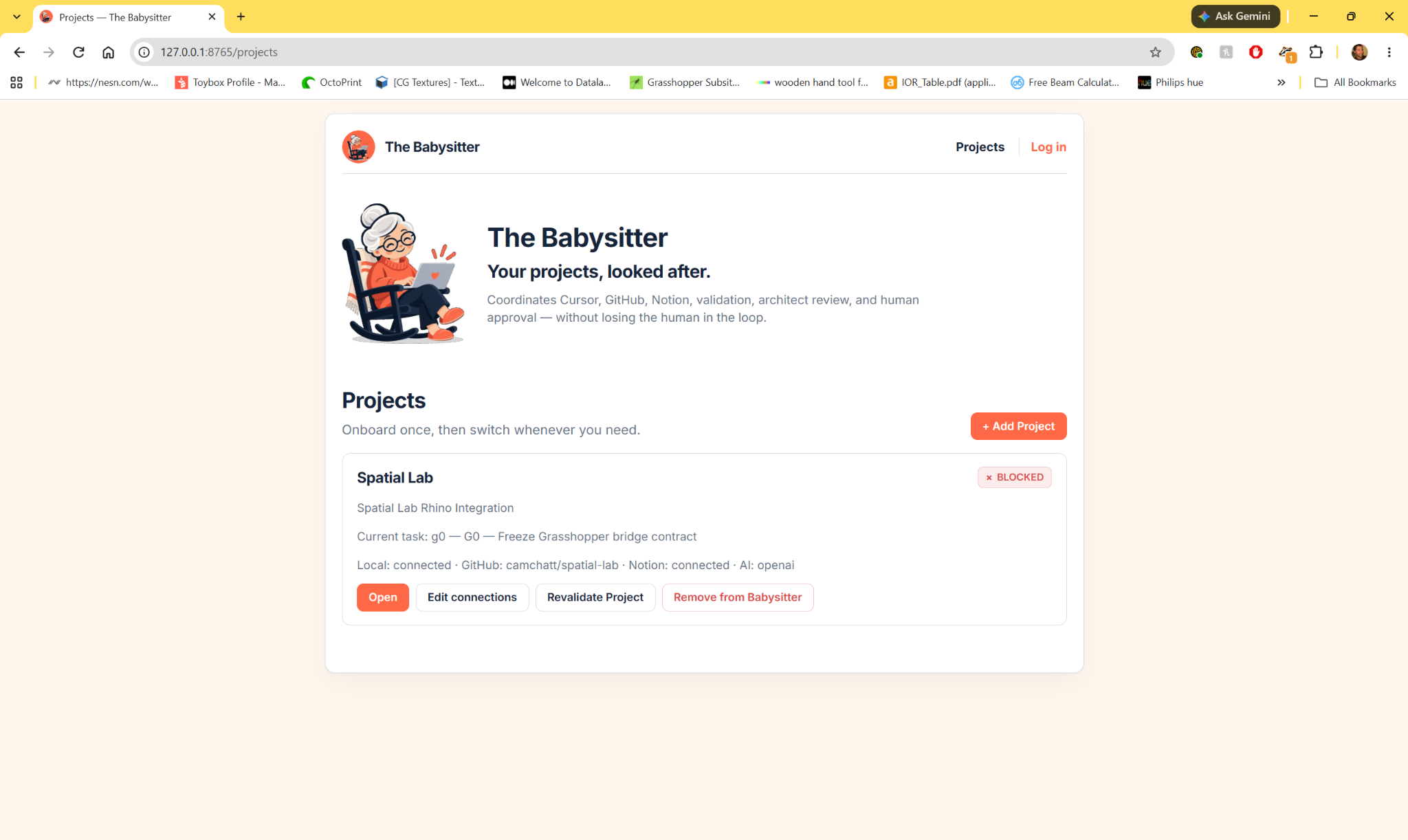 The Babysitter: Projects dashboard